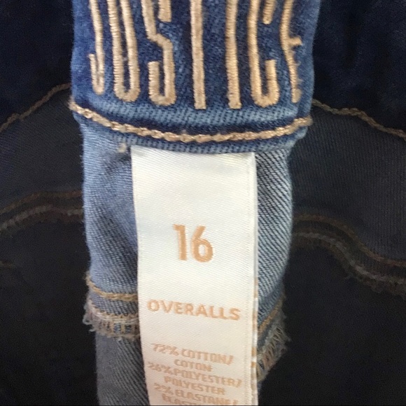 JUSTICE Girls Denim Overalls Red Plaid Patchsize16 - Picture 3 of 3